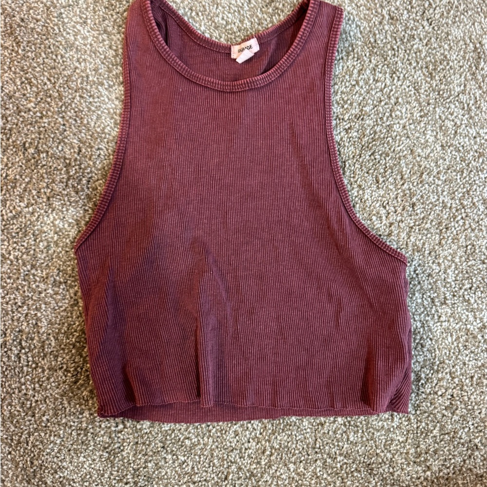 Garage Ribbed Crop Top - Burgundy